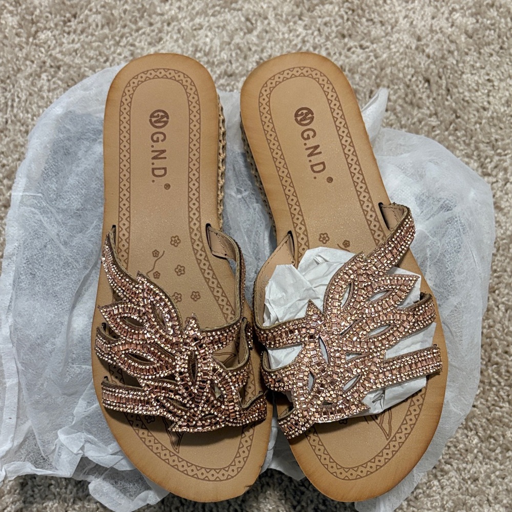 Women's Rose Gold Beaded Slide Sandals